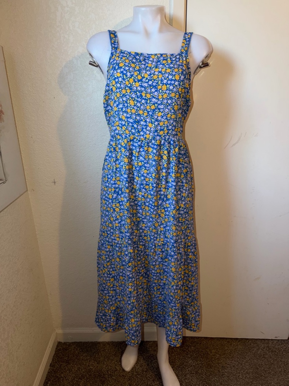 Blue Floral Sundress with Yellow Accents